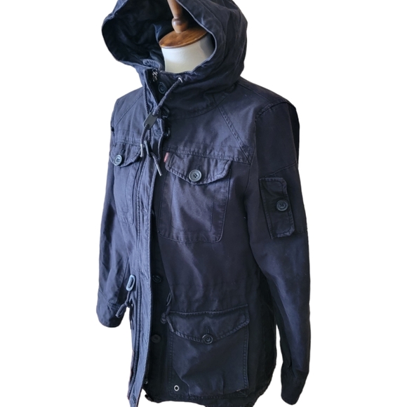 LEVI STRAUSS |Vintage Levi's Canvas Parka, Black, Hooded Quilted Retro Levi Sz.M - Picture 9 of 16